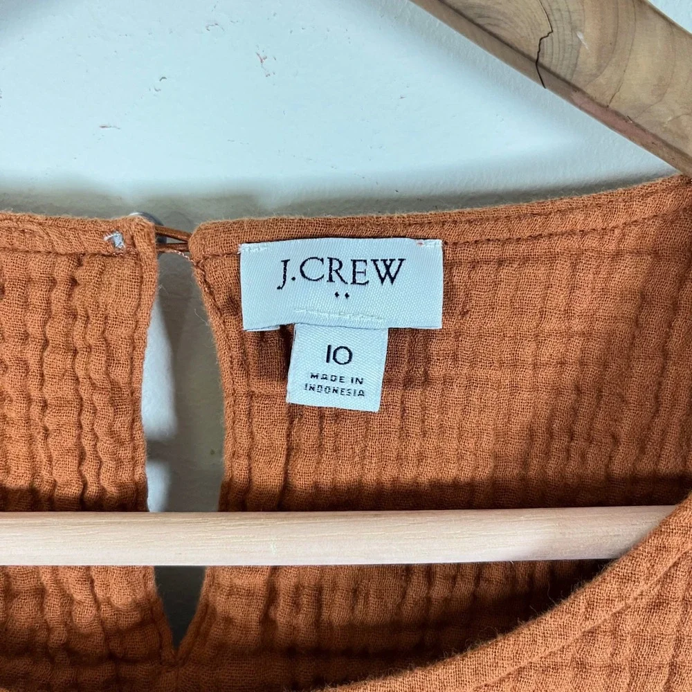 J. Crew Cotton Gauze Tiered Babydoll Mini Dress Orange Ruffle Sleeves Womens 10
